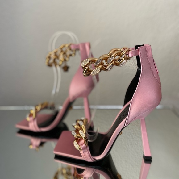 New Versace Crystal Chain High-Heel Sandals Pink 37 $1,725 - Picture 5 of 16